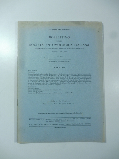 Bollettino della Società entomologica italiana, volume 104, n. 9-10, 1972